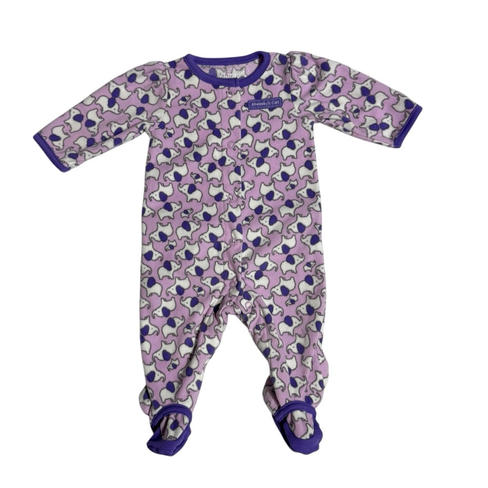 Carter’s Baby Girl Purple Elephant Footie Pajamas Onesie Size 0-3 Months